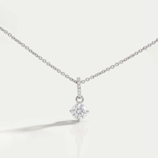 Classic Solitaire Round Cut Lab Grown Diamond Bail Pendant Necklaces