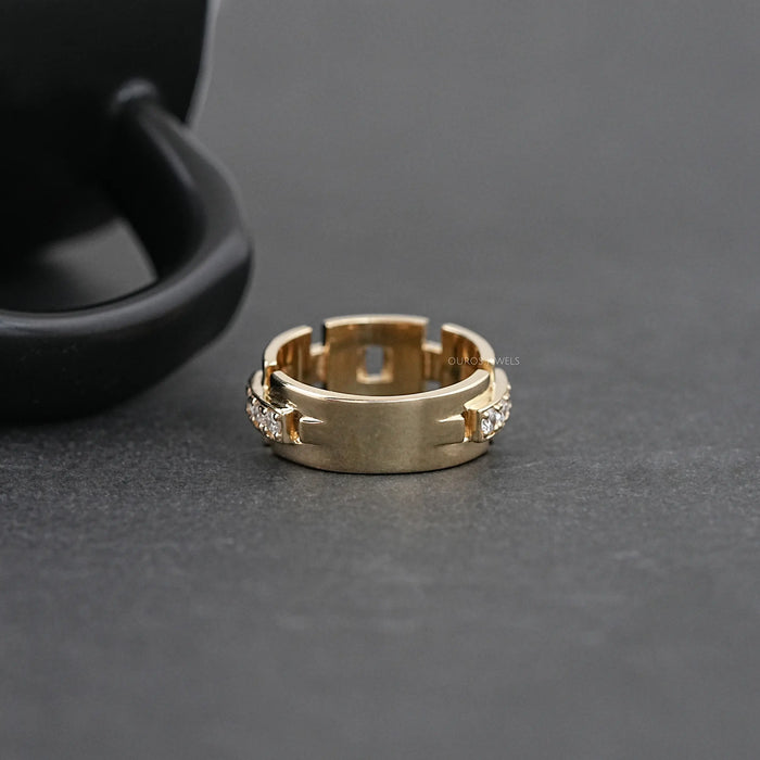 Yellow Gold Round Cut Lab Diamond Wedding Band 