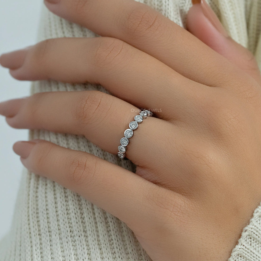 Round Diamond Bezel Set Half Eternity Band Rings