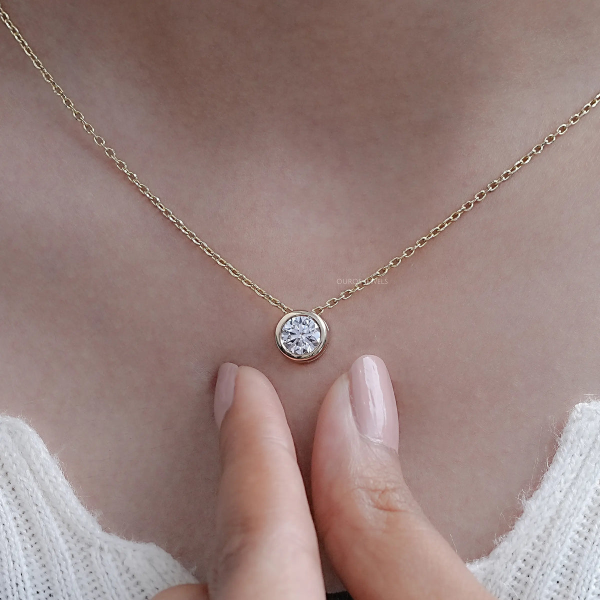 Bezel-Set Round Diamond Solitaire Pendant Necklaces