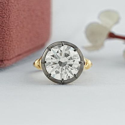Round Diamond Black Enamel Solitaire Ring
