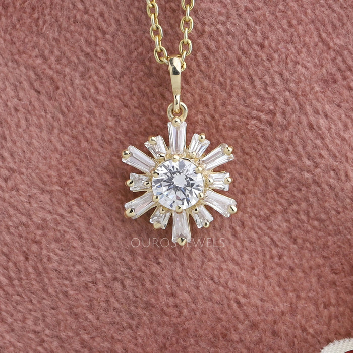 Tapererd Baguette And Round Diamond Pendant