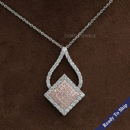 Fancy Pink Round Cluster Diamond Pendant Necklaces