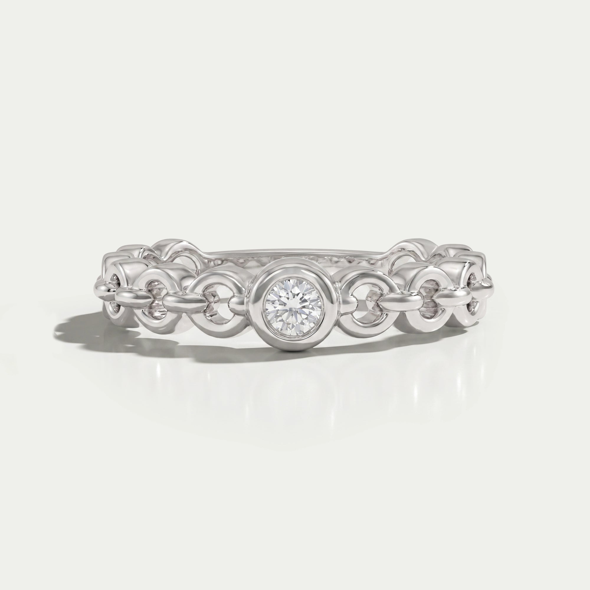 Round Diamond Bezel Set Curb Link Ring