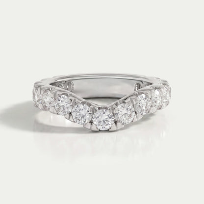 Round Diamond Double Row Curved Wedding Band 