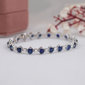 Alternating Cushion Sapphire and Diamond Link Bracelet