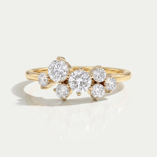 Round Lab Diamond  Cluster Dainty Wedding Ring 