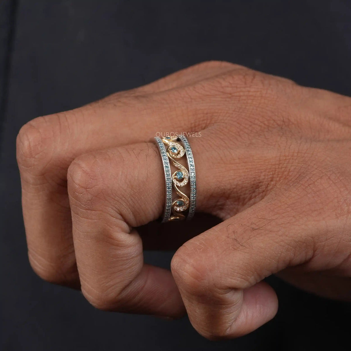 Round Diamond Double Row Micro Hollow Ring Rings