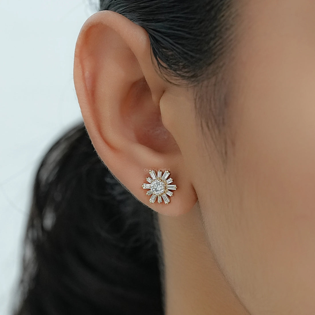 Round & Tapered Baguette Diamond Stud Earrings Earring