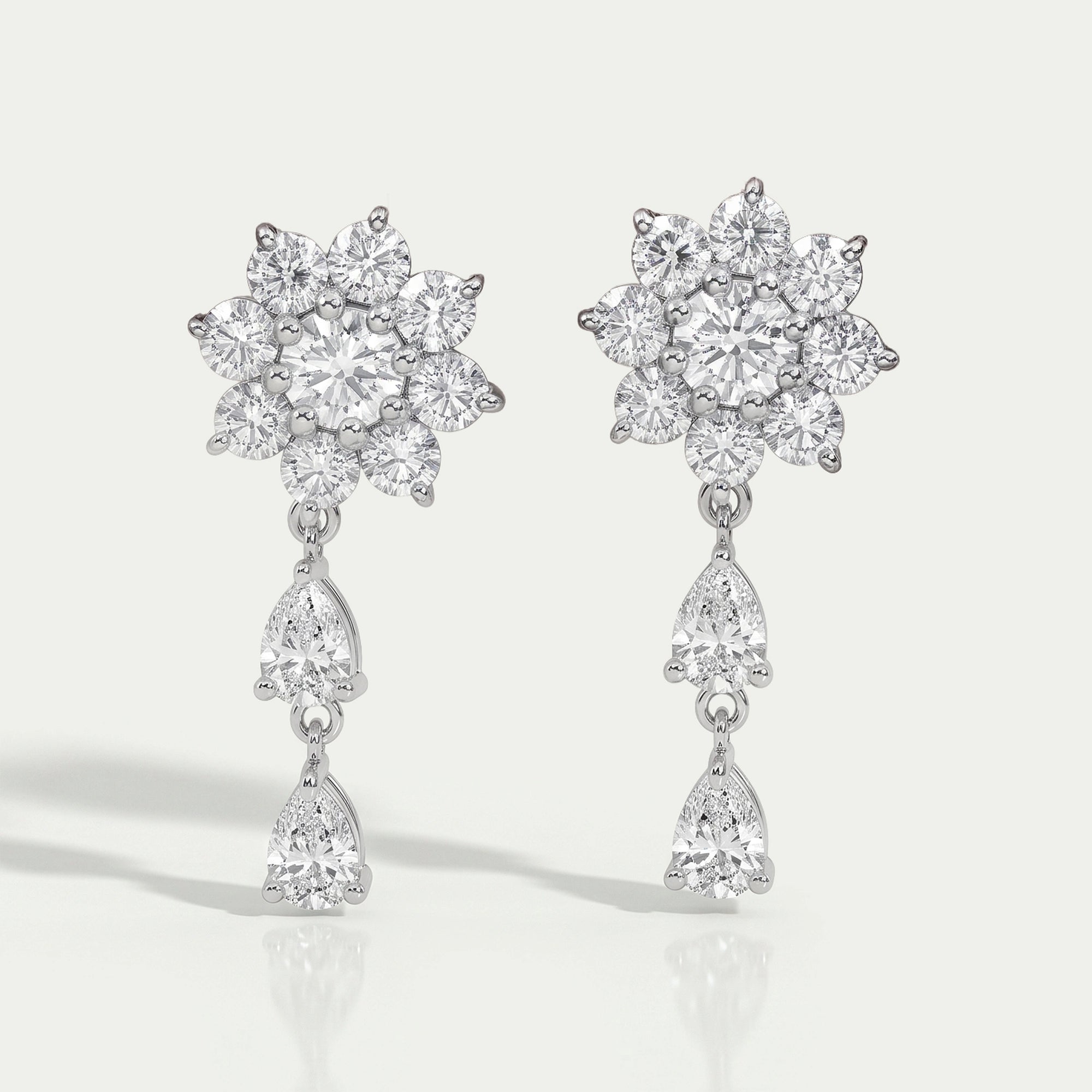 Round Diamond Halo Flower Drop Earrings Earrings