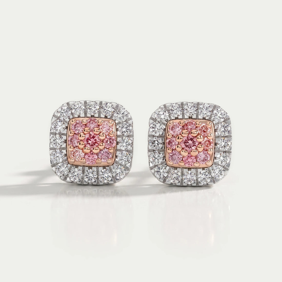 Pink Round Cut Lab Grown Diamond Halo Stud Earrings Earrings