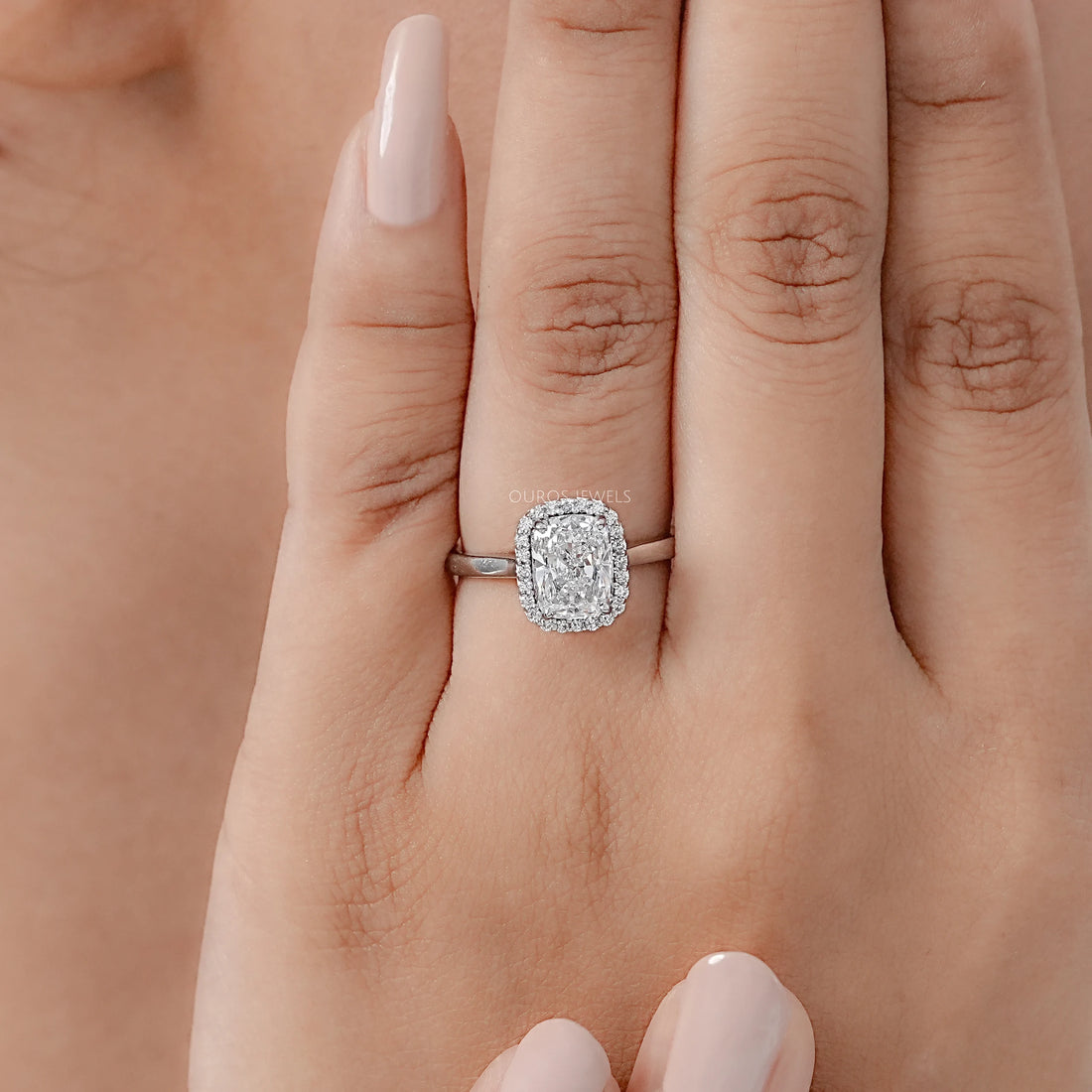 Cushion Cut Halo Lab Grown Diamond Ring Ring
