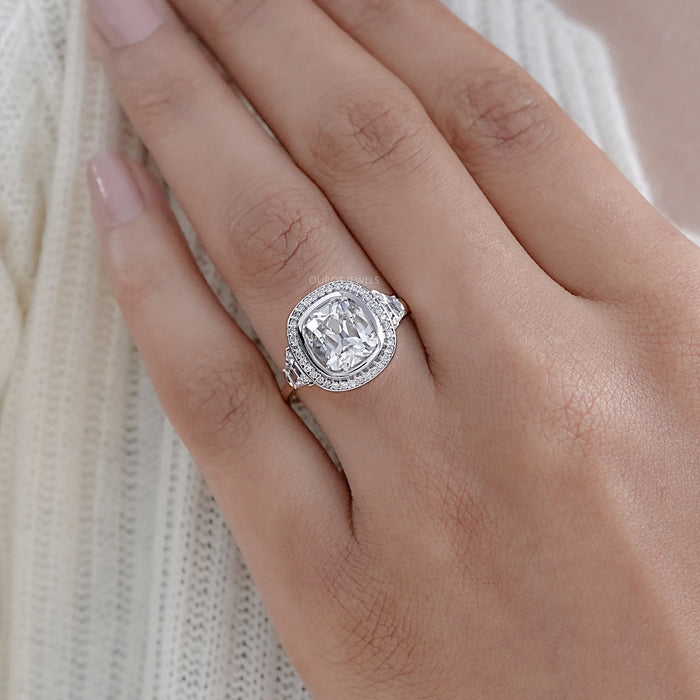 Square Old Mine Cushion Lab Diamond Halo Engagement Ring