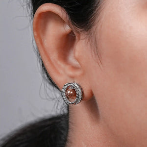 Round Diamond Halo Pearl  Earrings