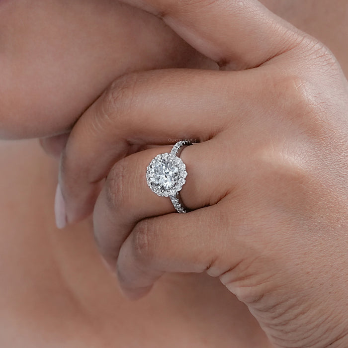 Round Cut Halo Solitaire Engagement Ring  