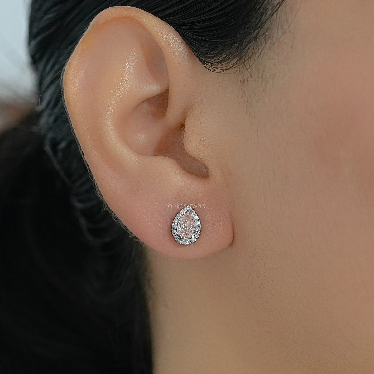 Pear Gemstone And Lab Diamond Halo Stud Earrings Earrings