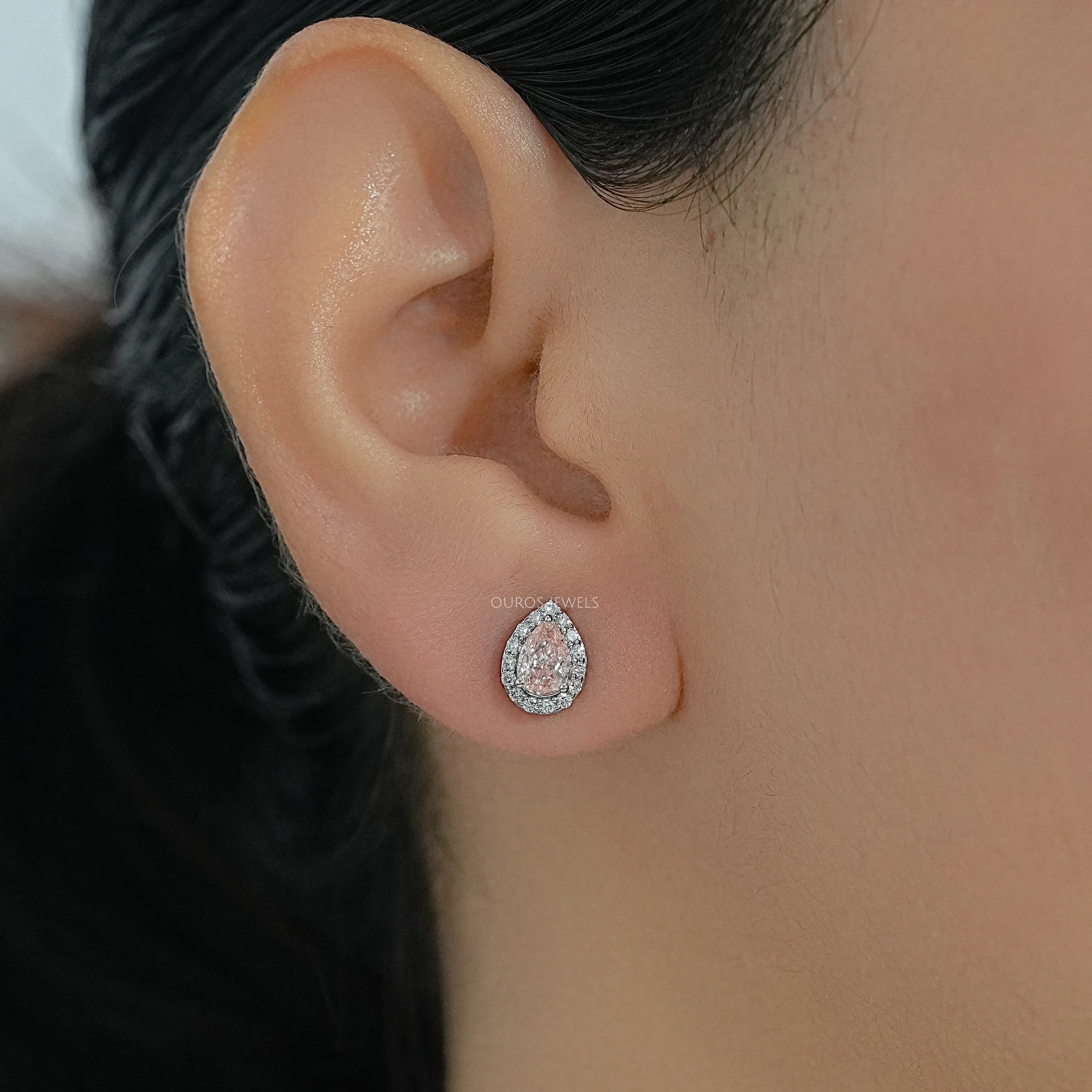 Pear Gemstone And Lab Diamond Halo Stud Earrings Earrings