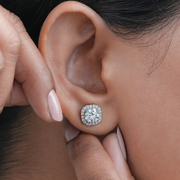 Brilliant Round Lab Diamond Halo Stud Earrings