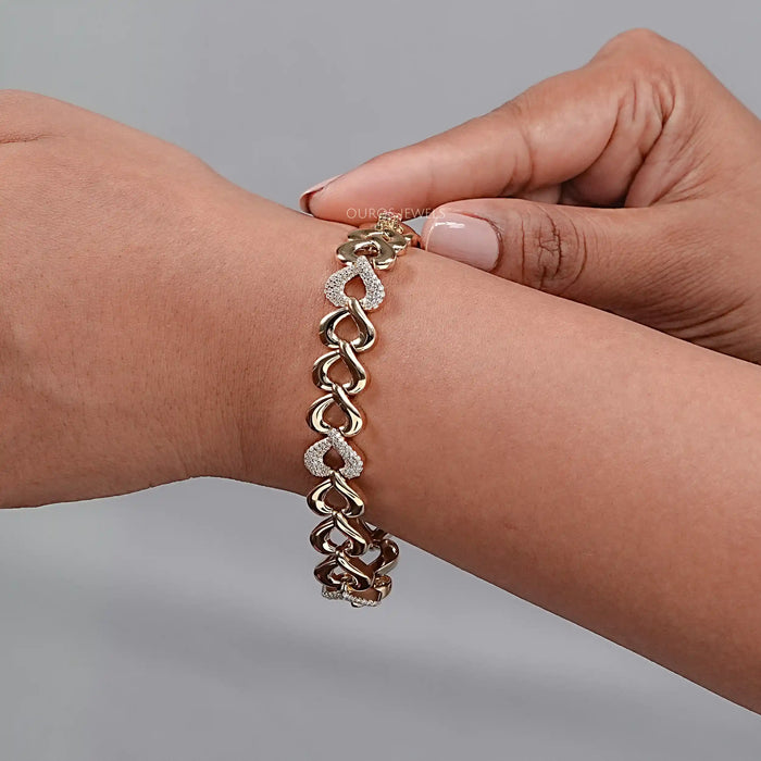 Pave Diamond Open Heart Link Bracelet