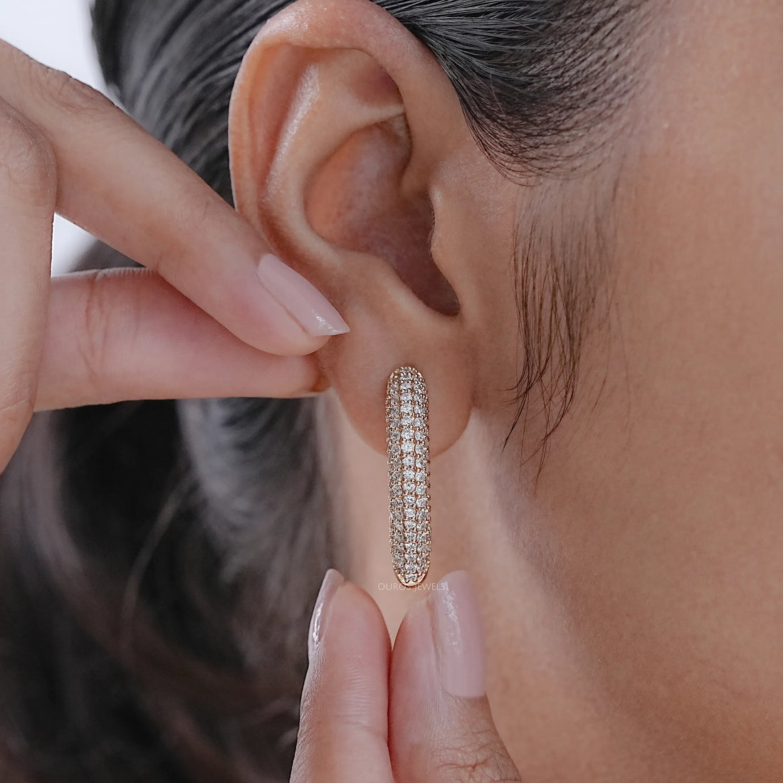 Round Lab Diamond Pave Set Hoop Earrings Earrings