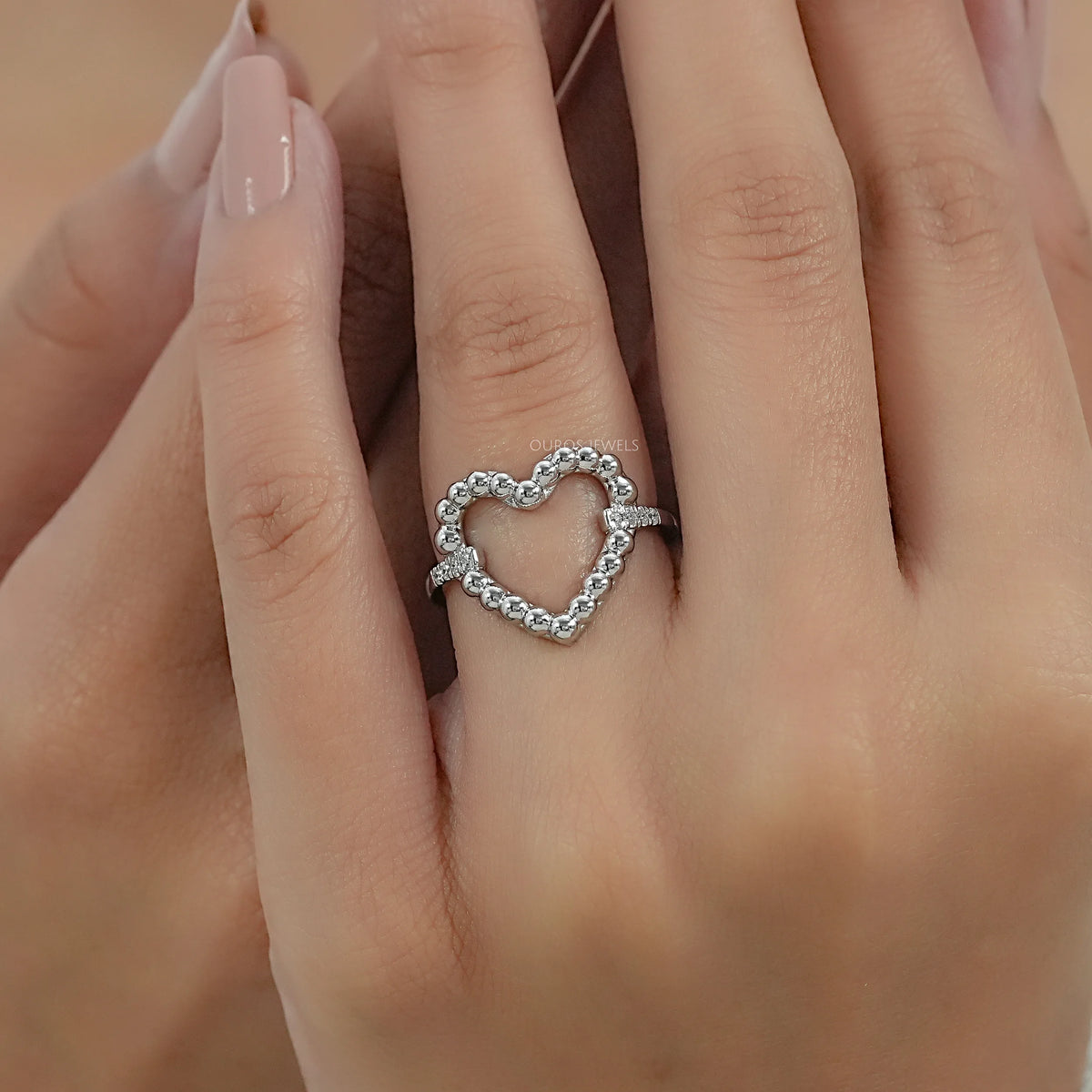 Open Heart Shape Round Diamond Bubble Ring Ring