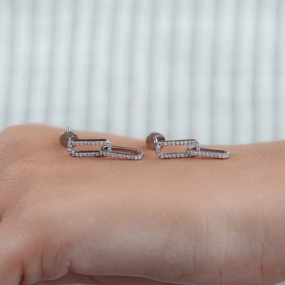 Round Diamond Paper Clip Dangle Earrings