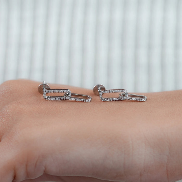 Round Diamond Paper Clip Dangle Earrings