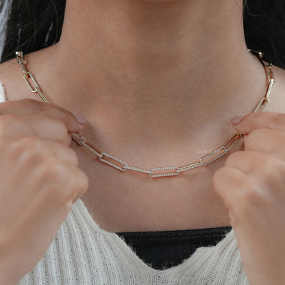 Round Lab Diamond Paperclip Link Necklace Necklaces