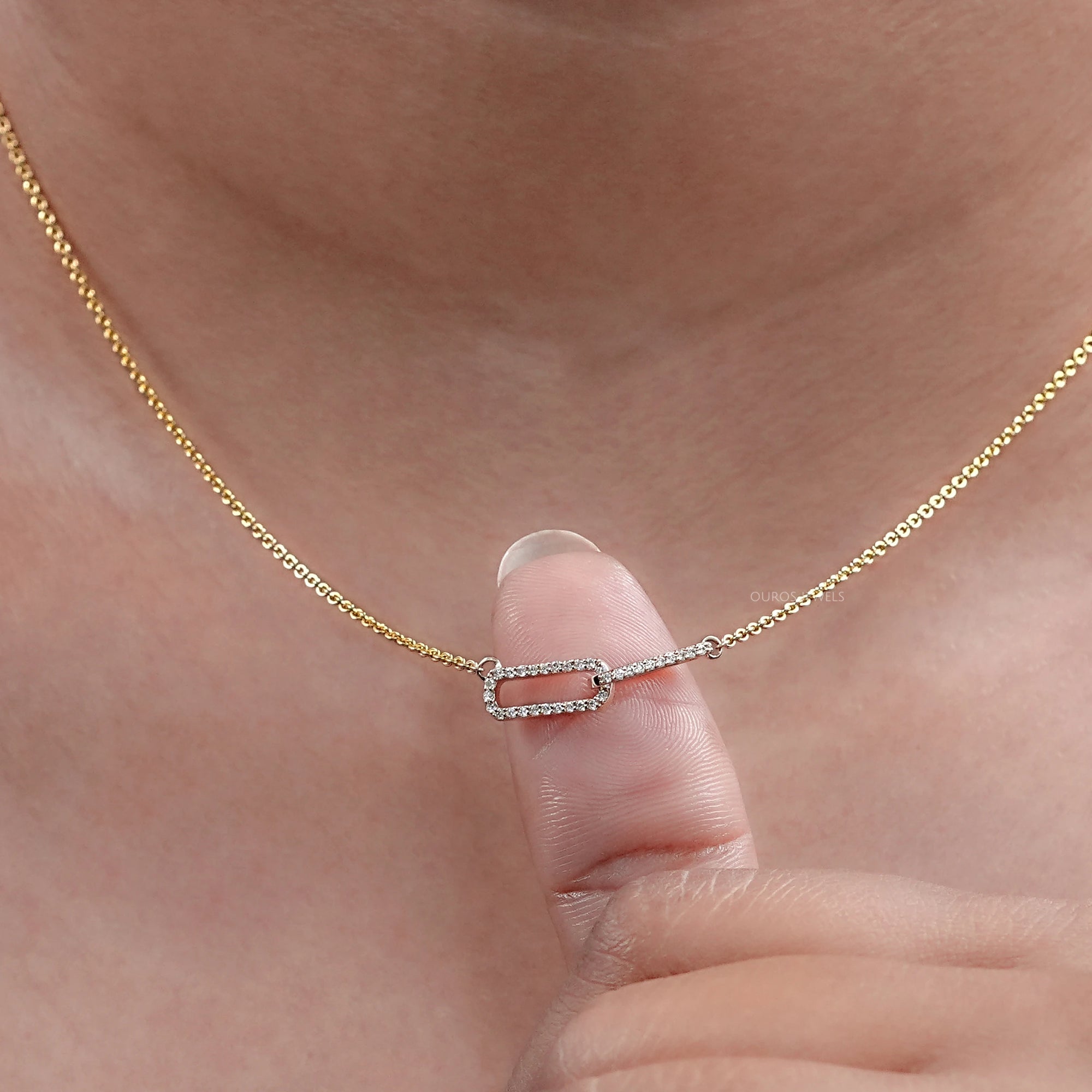 Open Rectangle Round Lab Diamond Interlinked Pendant Necklaces