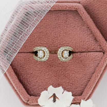 Double Loop Round Diamond Pave Set Open Ring
