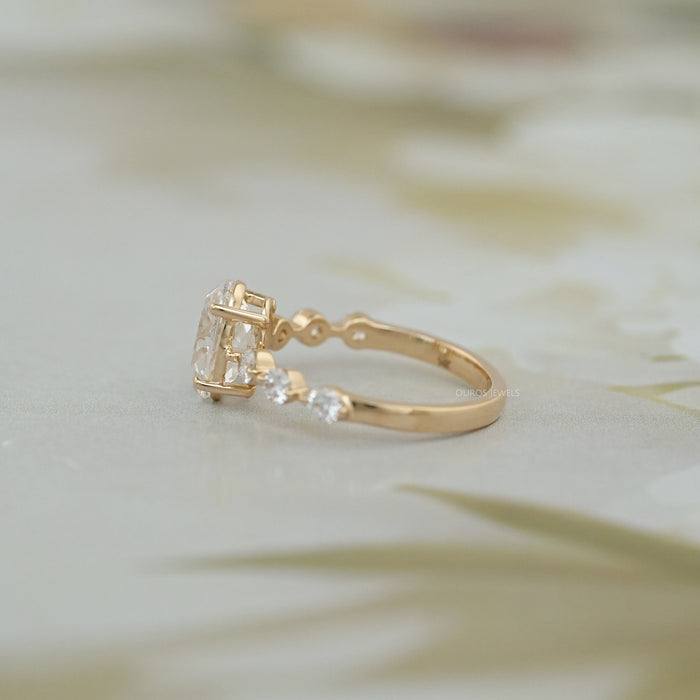 Old Mine Moval Cut Solitaire Accent Engagement Ring