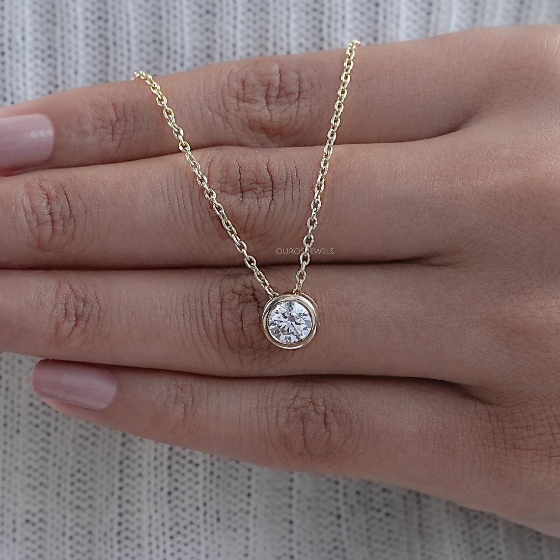 Bezel-Set Round Diamond Solitaire Pendant Necklaces