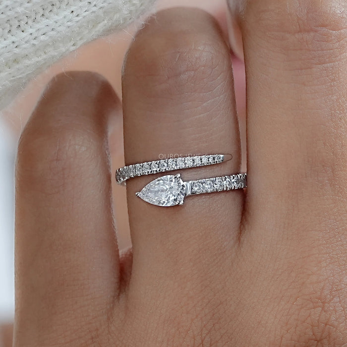 Pear Cut Lab Diamond Spiral Anniversary Ring