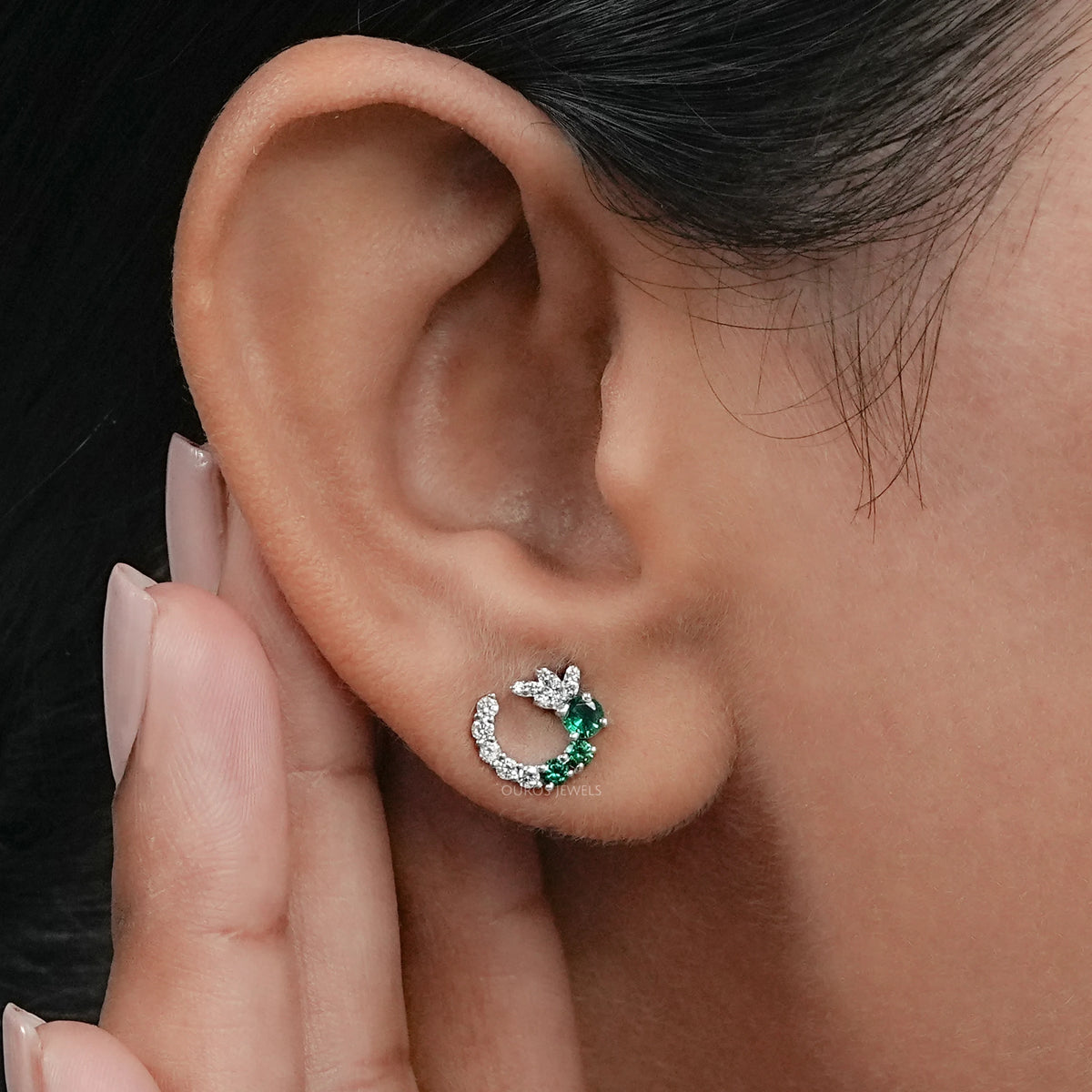 Green Gemstone Spiral Stud Earrings Earrings
