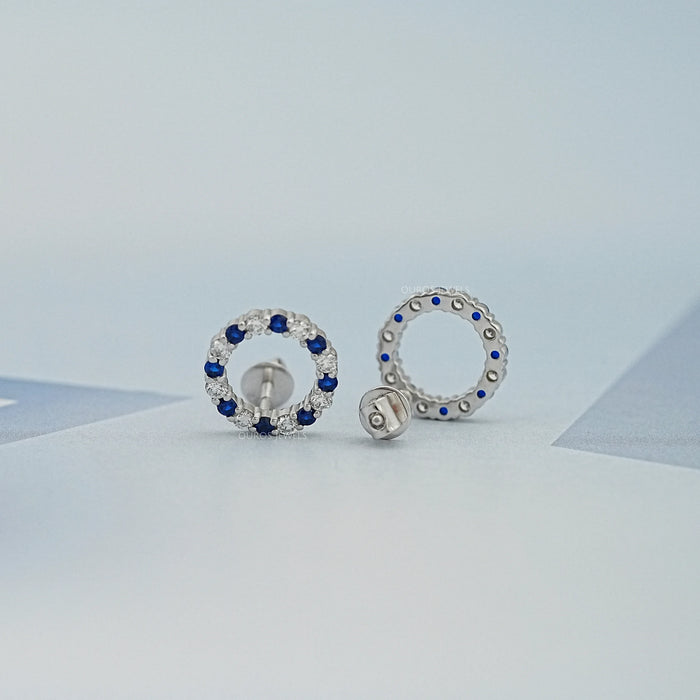 Blue Sapphire Gemstone Circle Stud Earrings
