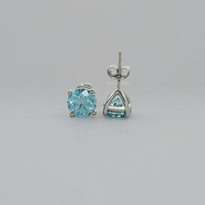 Pink And Blue Round Diamond Stud Earrings Earring