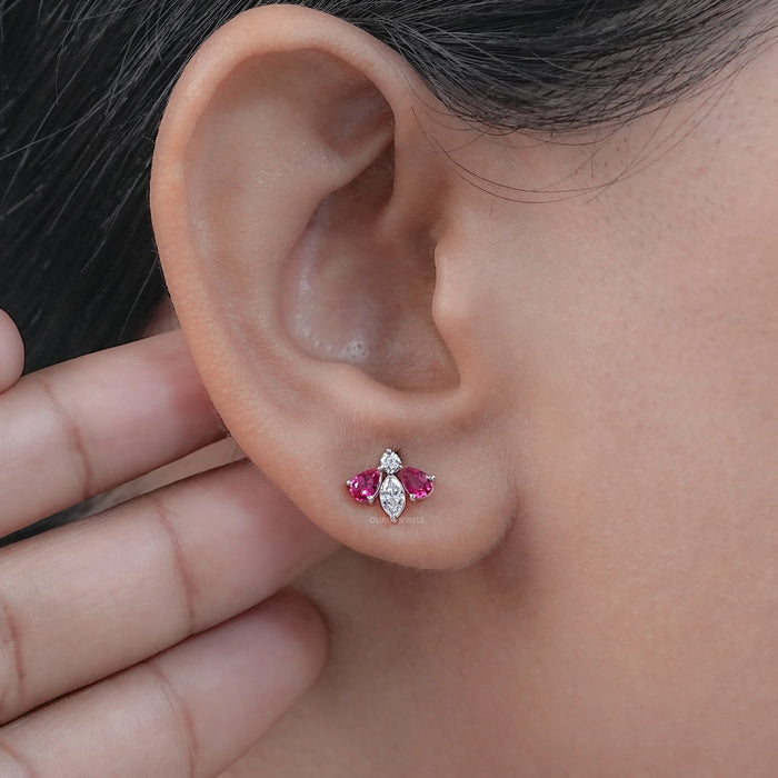 Ruby Pear And Marquise Lab Diamond Stud Earrings