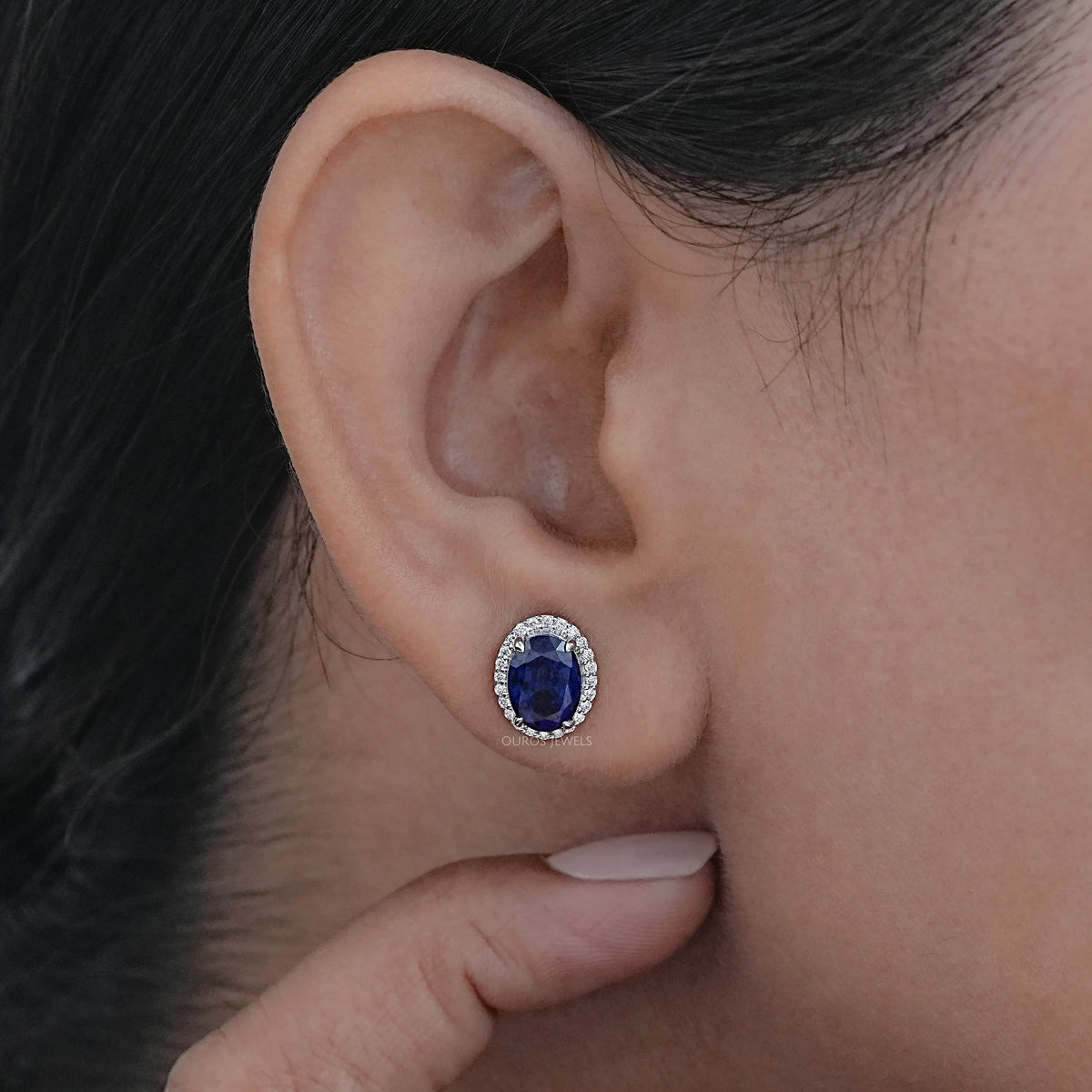 Oval Cut Sapphire Gemstone Stud Earring
