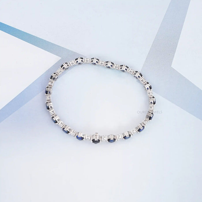 Alternating Cushion Sapphire and Diamond Link Bracelet