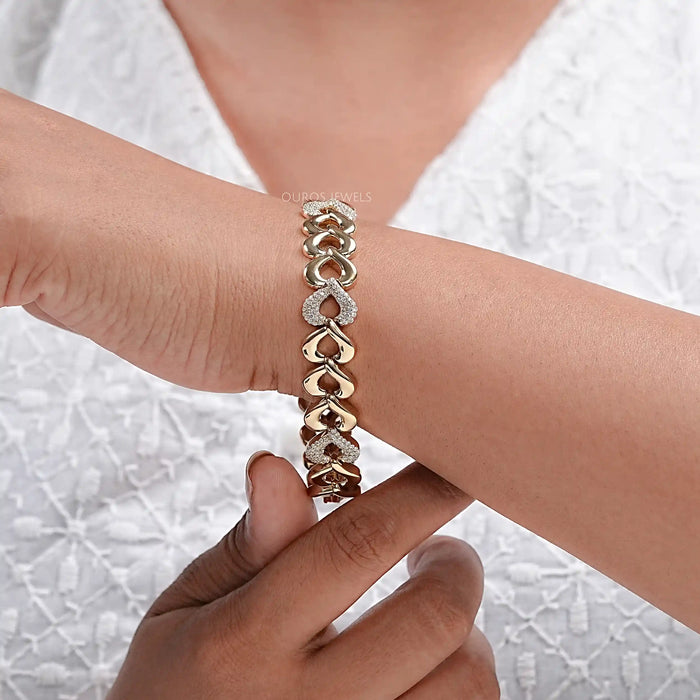 Pave Diamond Open Heart Link Bracelet