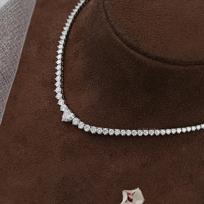 Heart And Round Lab Diamond Tennis Necklace 