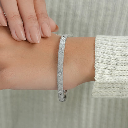 Textured Finish Round Lab Diamond Bangle Bracelet