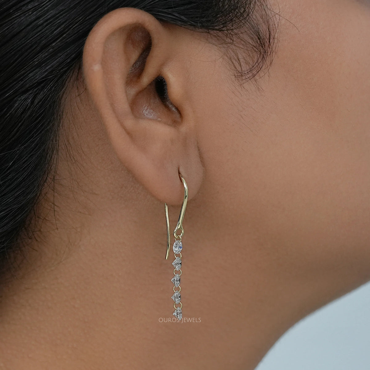 Lab Grown Round Diamond Wire Hook Back Dangle Earrings