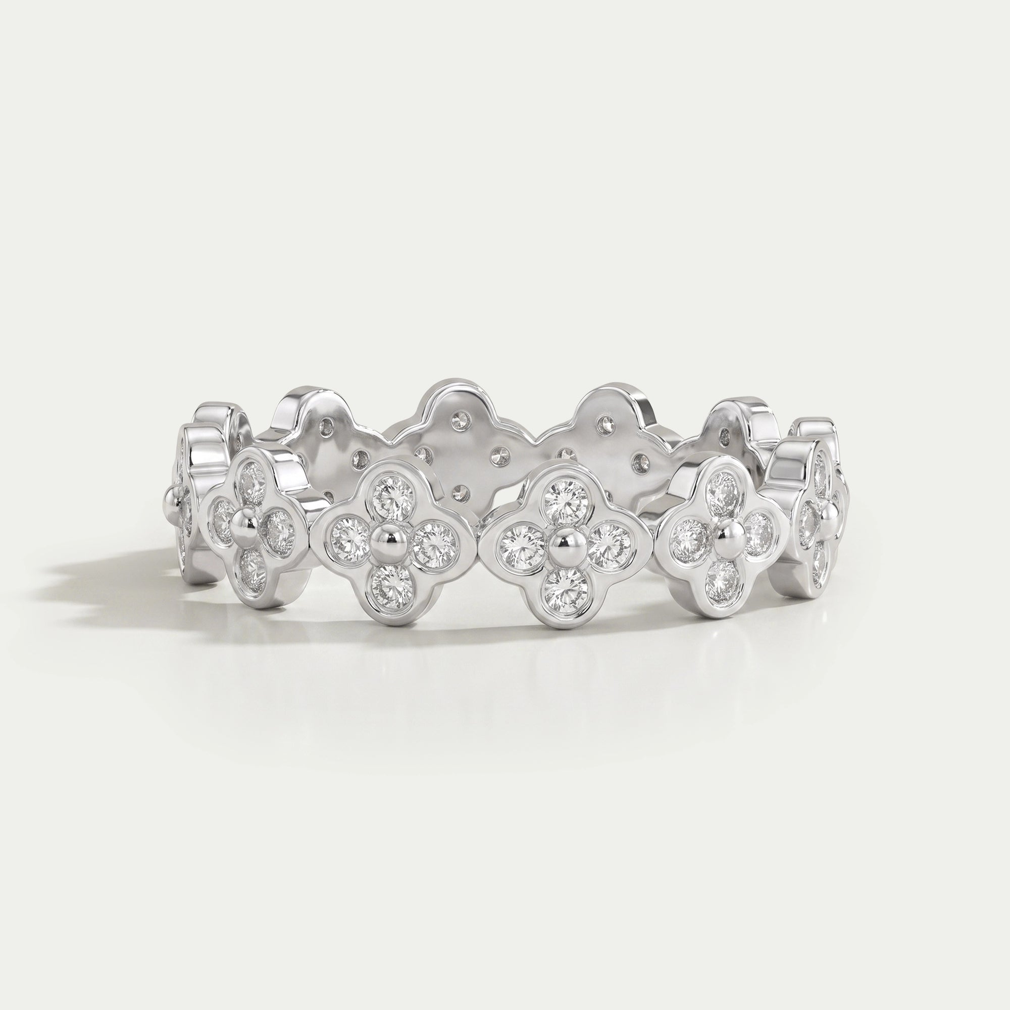 Round Diamond Clover Wedding Band