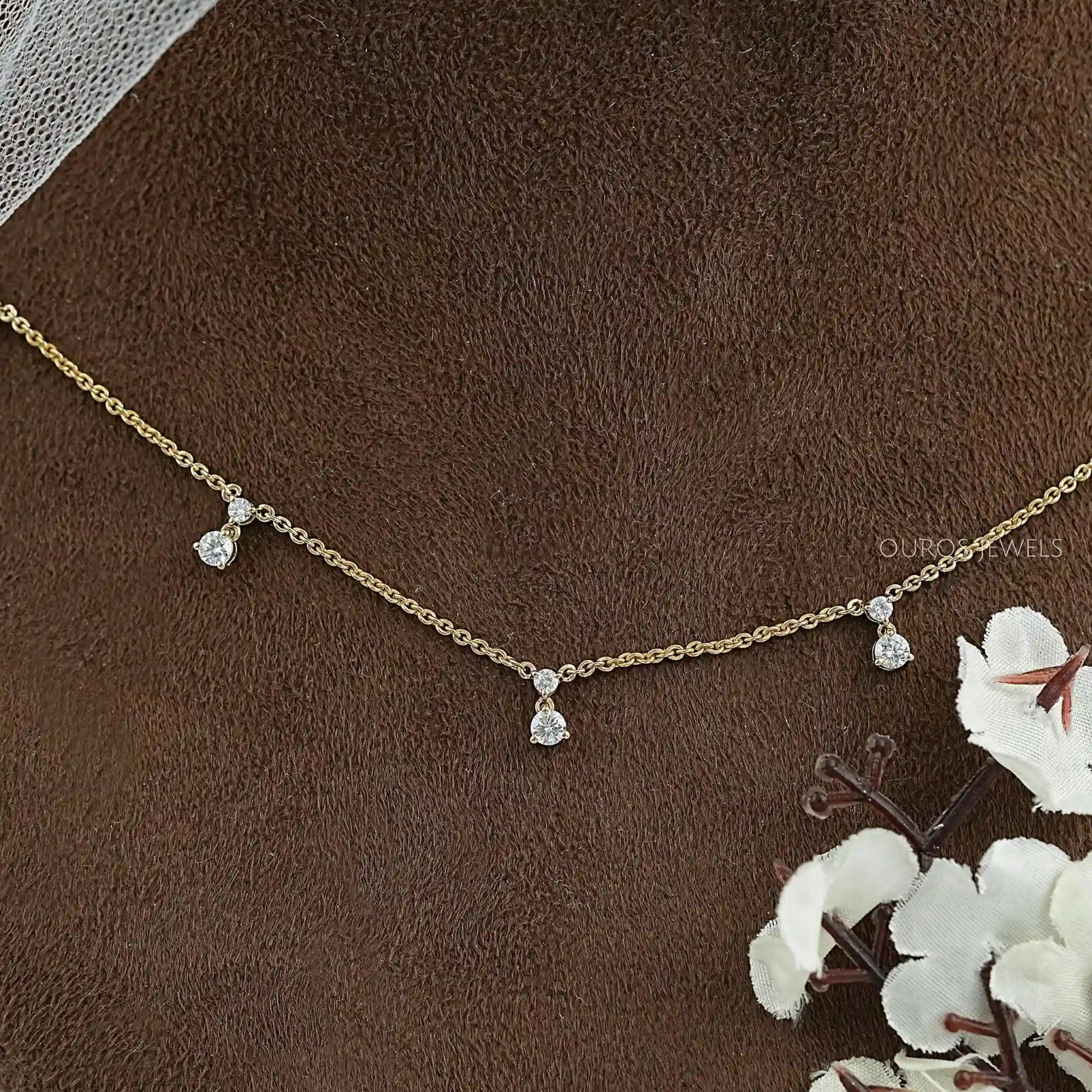 Round Diamond Drop Station Necklace Necklaces