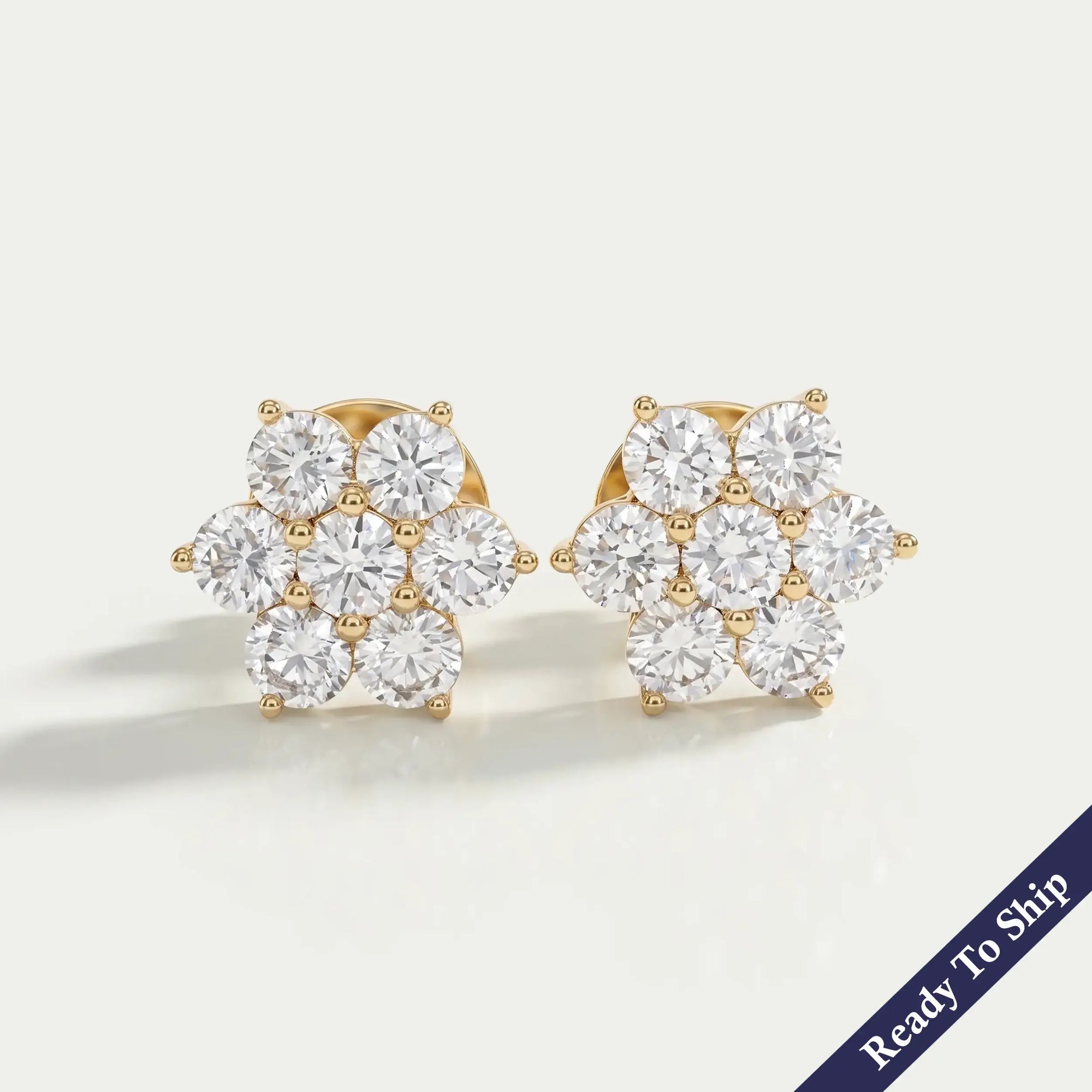 Round Diamond Floral Stud Earrings 