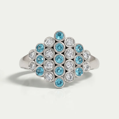 Round Cut Paraiba Lab Gemstone Bezel Set Wedding Ring Ring