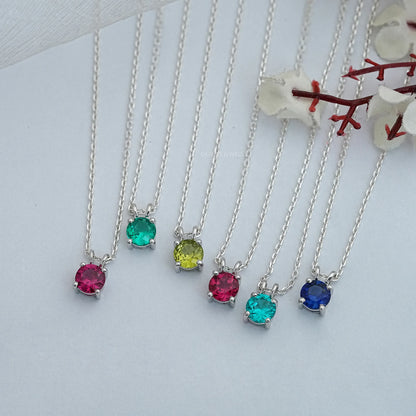 Round Shape Solitaire Lab Gemstone Pendant Necklaces