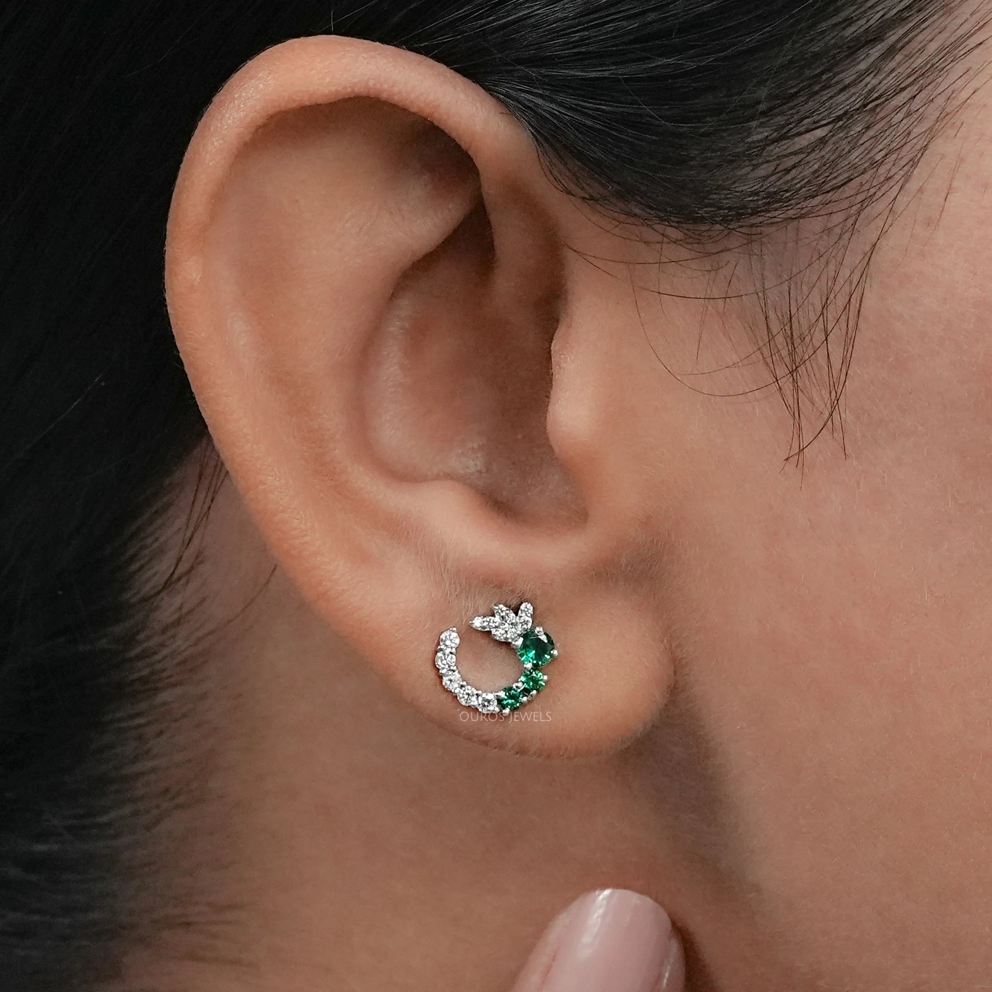 Green Gemstone Spiral Stud Earrings Earrings