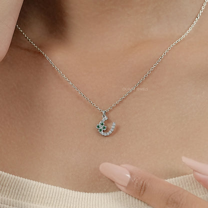 Round Green Gemstone Leaf Charm Pendant
